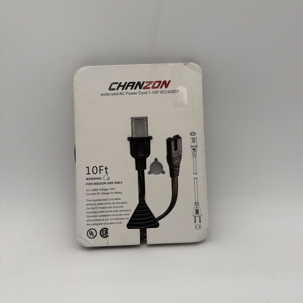 Chanzon Polarized AC Power Cord 1-15P IEC320C7 10Ft